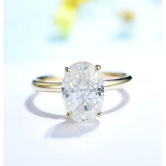 Certified 3.5 ct. t.w. Moissanite Diamond Oval Crushed Ice 10K Yellow Gold Ring - Picture 3 of 14